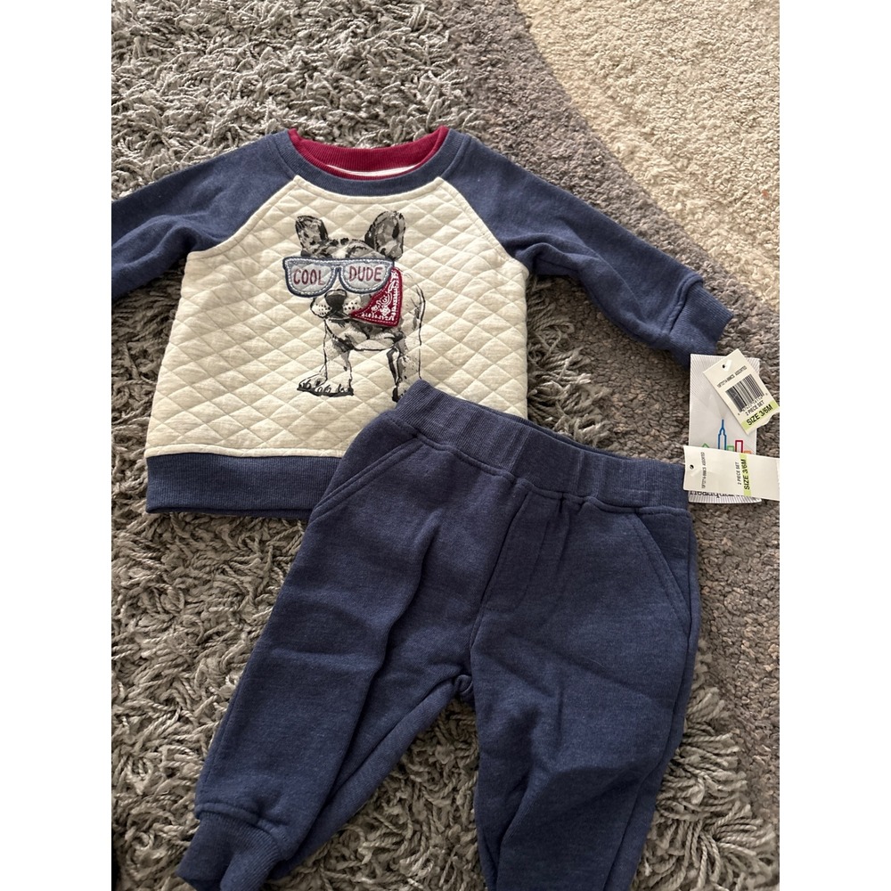Kids Headquarters Baby Boy 3/6M 2pc Set Cool Dude Frenchie Quilted Sweatshirt